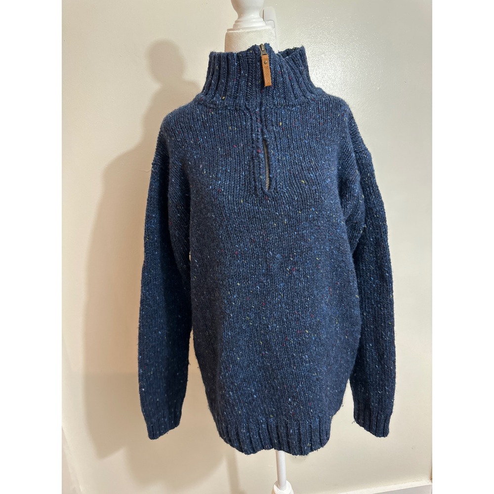 Aran Crafts Ireland Mens Wool Quarter Zip Sweater Navy Donegal Tweed Size M